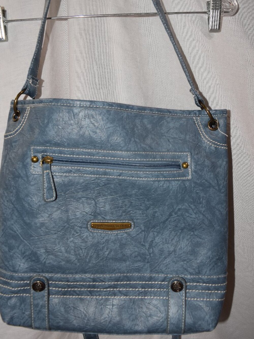 Stone Mountain USA Light Blue Denim-Nancy Marlbled Bonded Leather Hand Bag